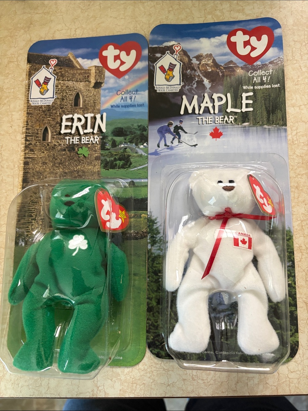 Ty Erin & Ty Maple Beanie Babies - Green & White Bears
